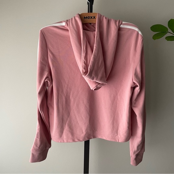 Adidas Essentials 3 Stripe Cropped Hoodie Pink Pullover Womens Size Medium - Picture 3 of 7